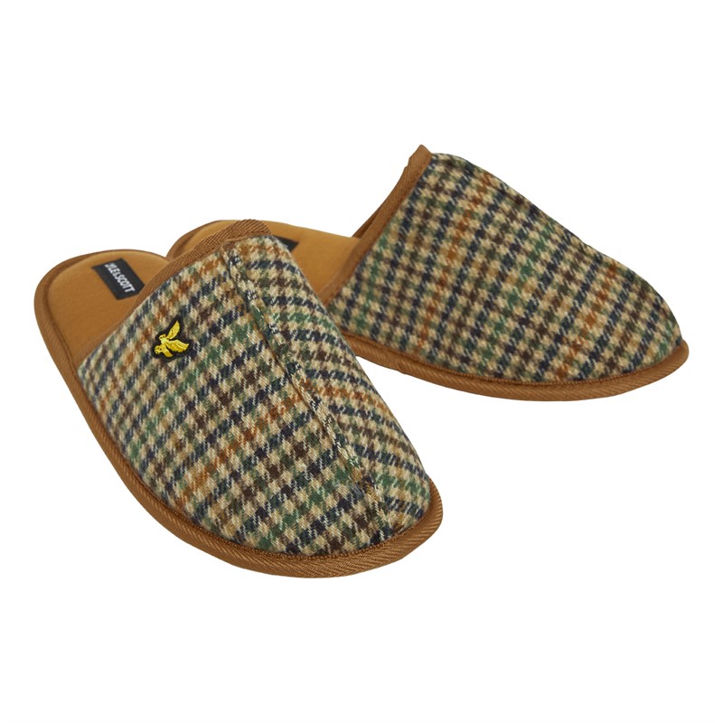 Lyle And Scott Vintage Mens Ambrose Mule Slippers Brown Houndstooth