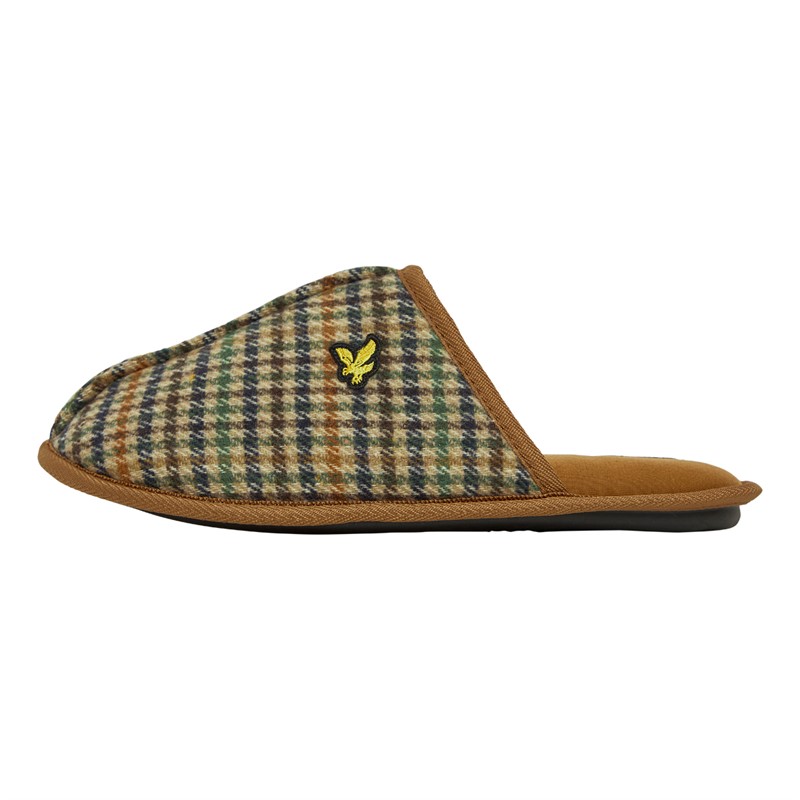 Lyle And Scott Vintage Mens Ambrose Mule Slippers Brown Houndstooth