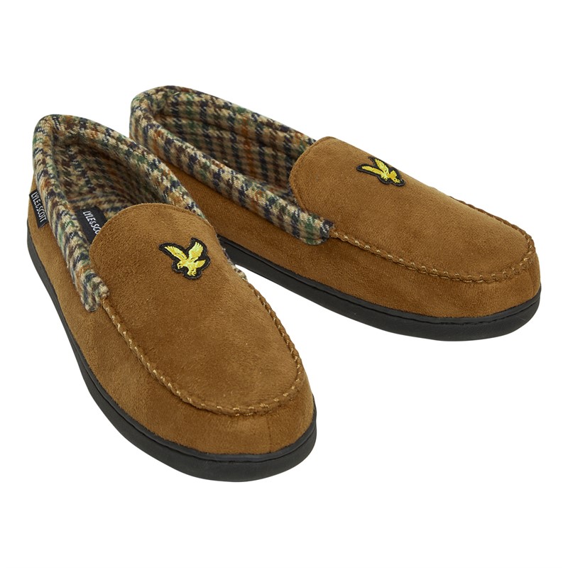 Lyle And Scott Vintage Mens Montague Moccasin Slippers Dark Brown/Houndstooth