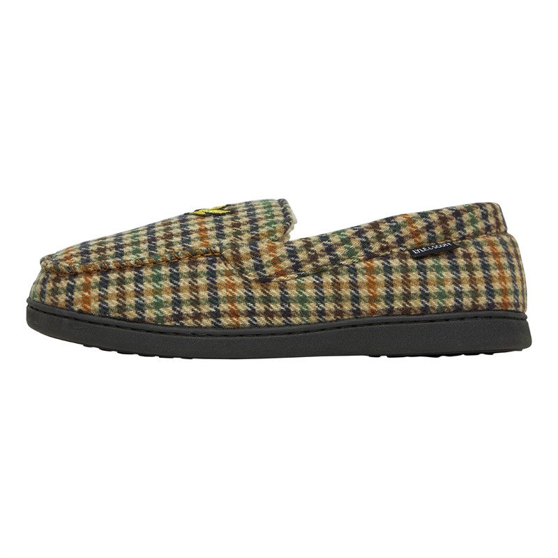 Lyle And Scott Vintage Mens Buster Mocasin Slippers Brown Houndstooth