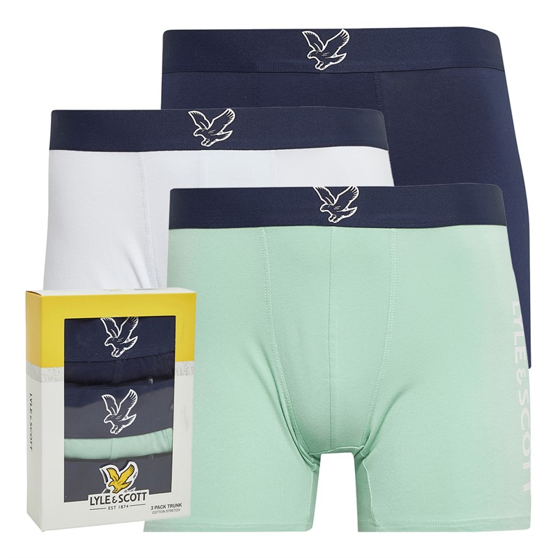 Lyle And Scott Vintage Mens Jonathan Three Pack Boxer Trunks Peacoat/Grayed Jade/Bright White