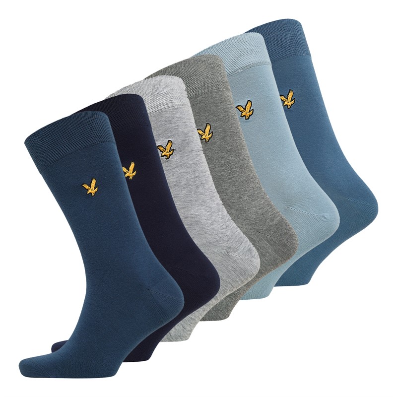 Lyle And Scott Vintage Mens Victor Six Pack Crew Socks Peacoat/Dark Demin/Grey Marl/Blue Horizon/Light Grey Marl/Chambray Blue