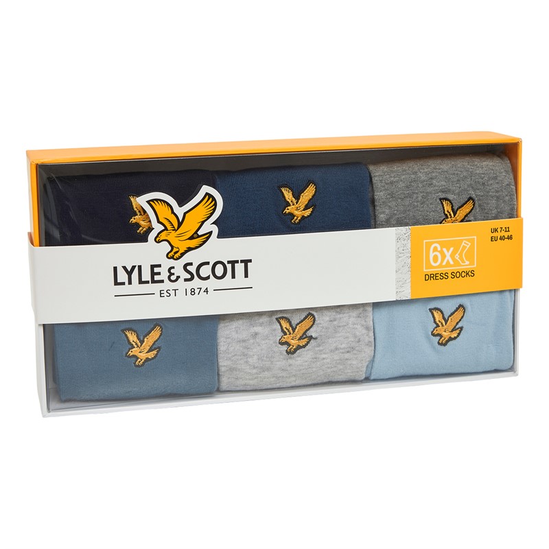 Lyle And Scott Vintage Mens Victor Six Pack Crew Socks Peacoat/Dark Demin/Grey Marl/Blue Horizon/Light Grey Marl/Chambray Blue