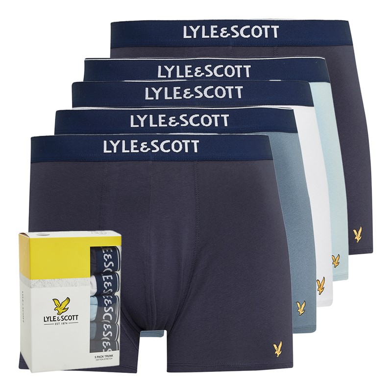 Lyle And Scott Vintage Mens Jackson Five Pack Boxer Trunks Bright White/Chambray Blue/Peacoat/China Blue/Peacoat