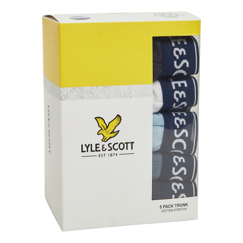 Lyle And Scott Vintage Mens Jackson Five Pack Boxer Trunks Bright White/Chambray Blue/Peacoat/China Blue/Peacoat