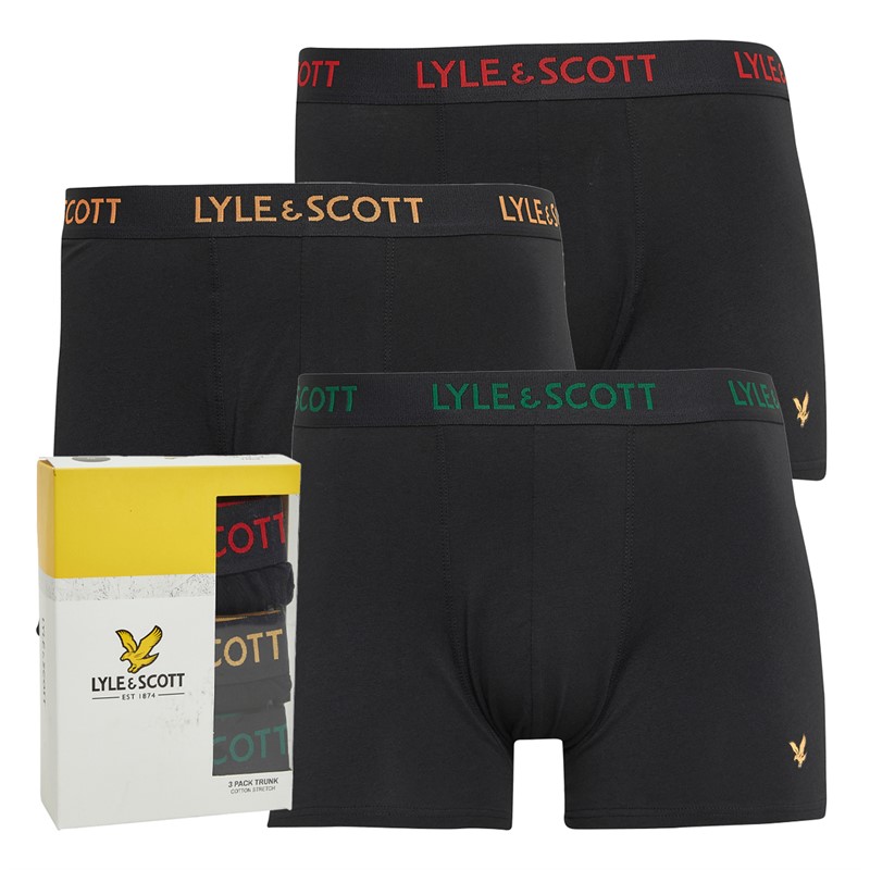 Lyle And Scott Vintage Mens Barclay Three Pack Boxer Trunks Black Multi Text Waistbands