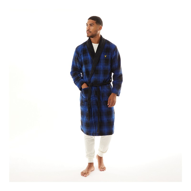 Lyle And Scott Vintage Mens Chesney Dressing Gown Nautical Blue/Black Check