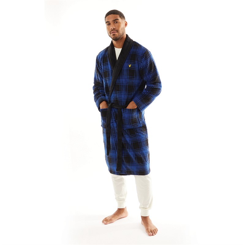 Lyle And Scott Vintage Mens Chesney Dressing Gown Nautical Blue/Black Check