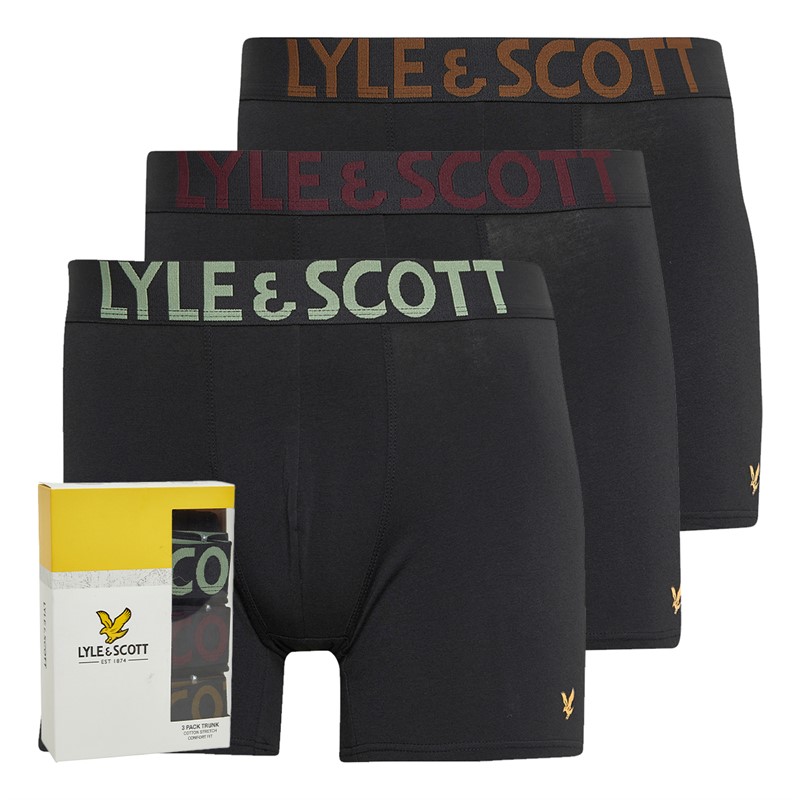 Lyle And Scott Vintage Mens Daniel Three Pack Boxer Trunks Black Multi Waistbands