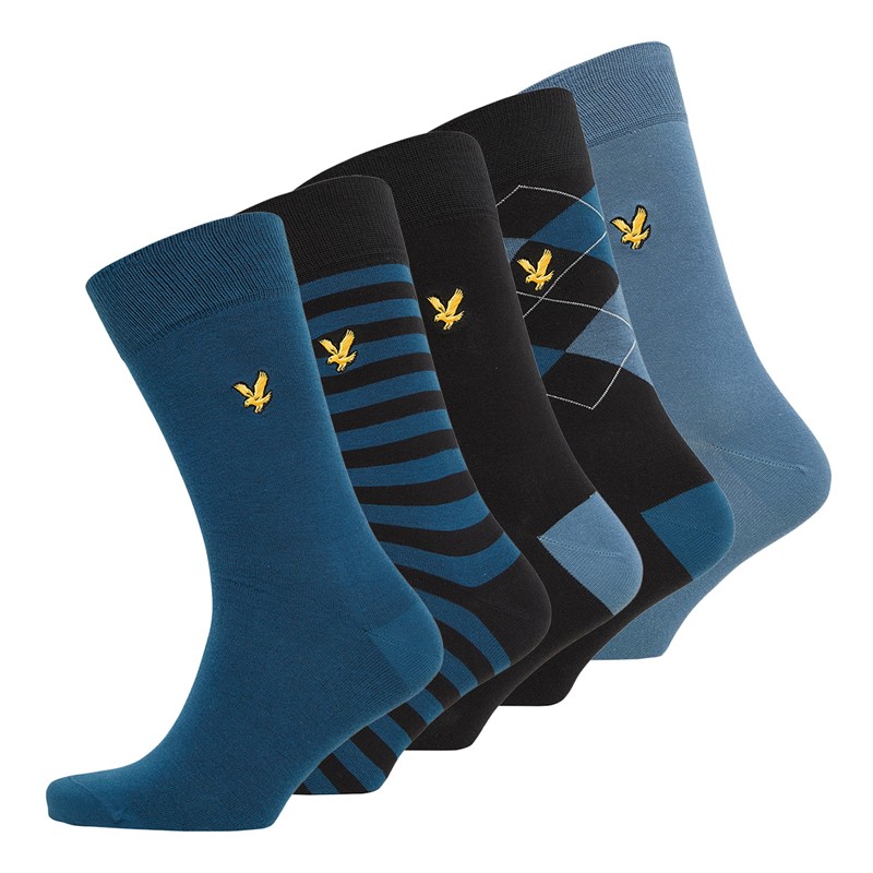 Lyle And Scott Vintage Mens Harold Five Pack Crew Socks Argyle/Sailor Blue/Stripe/Blue Horizon/Black