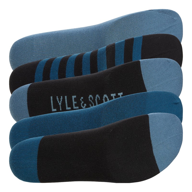 Lyle And Scott Vintage Mens Harold Five Pack Crew Socks Argyle/Sailor Blue/Stripe/Blue Horizon/Black