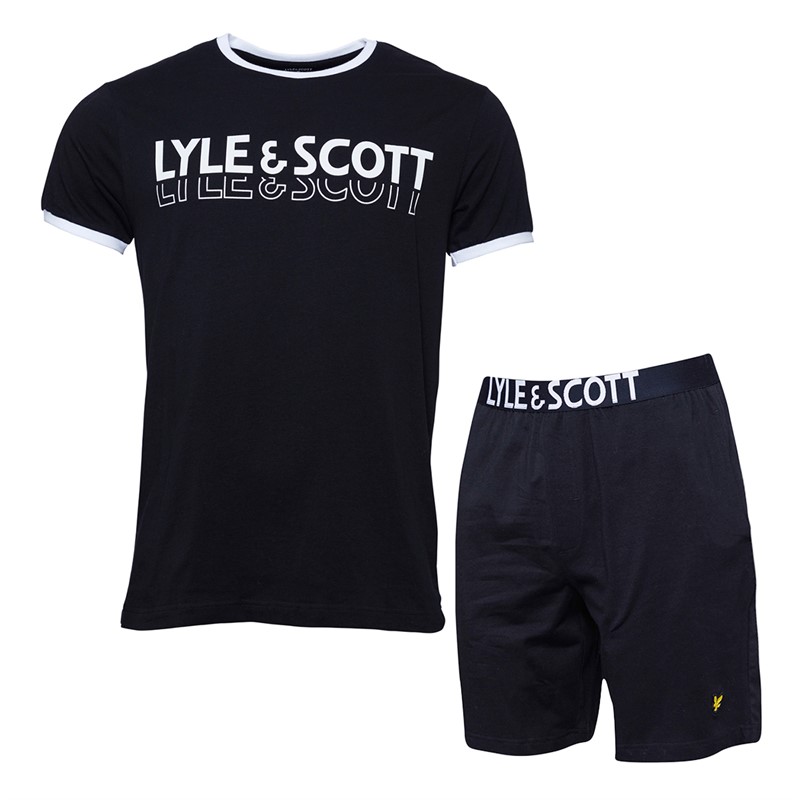 Lyle And Scott Vintage Mens Bodhi T-Shirt And Shorts Lounge Co-Ord Black - Size XL