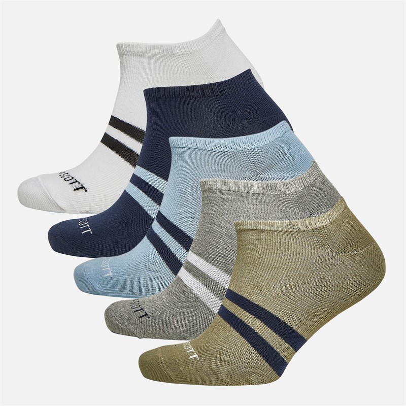 Lyle And Scott Vintage Mens Zeus Five Pack Trainer Socks Peacoat/Chambray Blue/Grey Marl/bright White/Siver Sage - Size 7