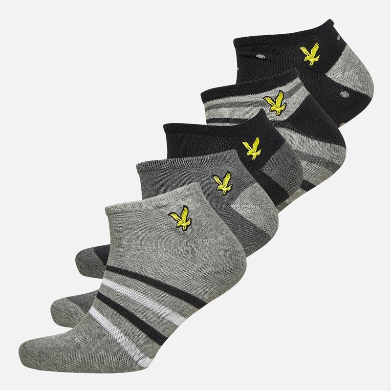 Lyle And Scott Vintage Mens Kylo Five Pack Trainer Socks Polka Dot/Stripe/Black/Grey Marl/Dark Grey Marl