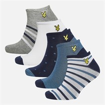 Lyle And Scott Vintage Chaussettes de sport Homme Kylo, lot de 5, à pois/rayures/Bleu Clair de lune/Gris Chiné/blanc éclatant