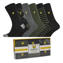 Lyle And Scott Vintage Mens Timothy Six Pack Socks Climbing Ivy/Black/Check/Stripe/Dark Grey Marl/Black