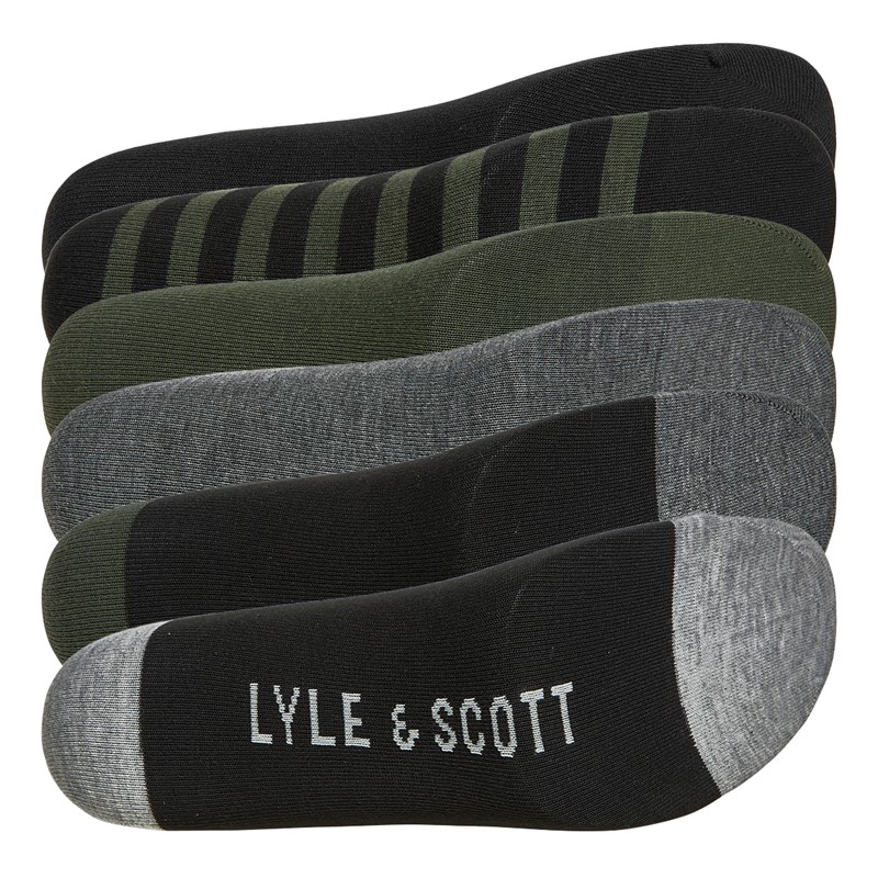 Lyle And Scott Vintage Mens Timothy Six Pack Socks Climbing Ivy/Black/Check/Stripe/Dark Grey Marl/Black