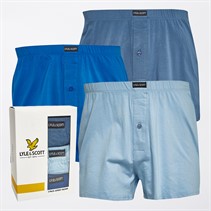 Lyle And Scott Vintage Mens Temi Three Pack Woven Boxers Blue Horizon/Chambray Blue/Nautical Blue