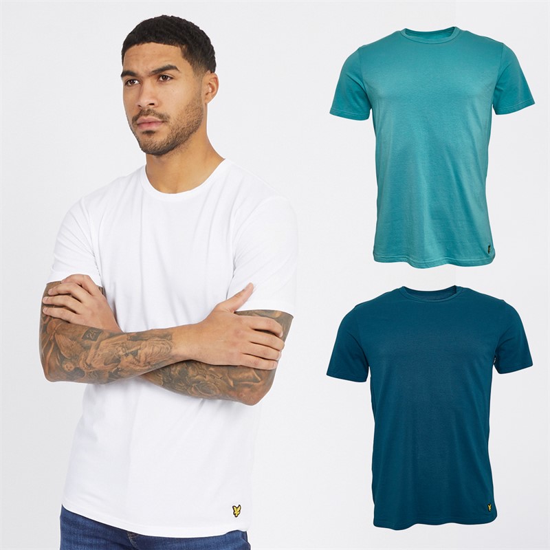 Lyle And Scott Vintage Mens Three Pack Basic T-Shirts Alpine Sky/White/Apres Navy