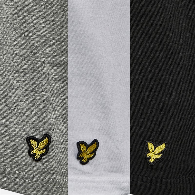 Lyle And Scott Vintage Mens Three Pack Printed T-Shirts Jet Black/Mid Grey Marl/White