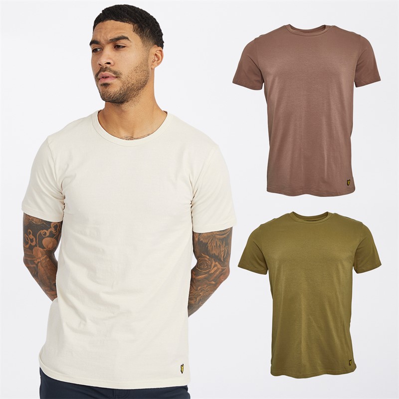 Lyle And Scott Vintage Mens Three Pack Basic T-Shirts Dried Herb/Pumice Stone/Antler