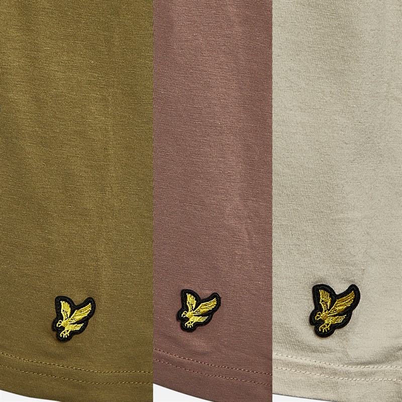 Lyle And Scott Vintage Mens Three Pack Basic T-Shirts Dried Herb/Pumice Stone/Antler
