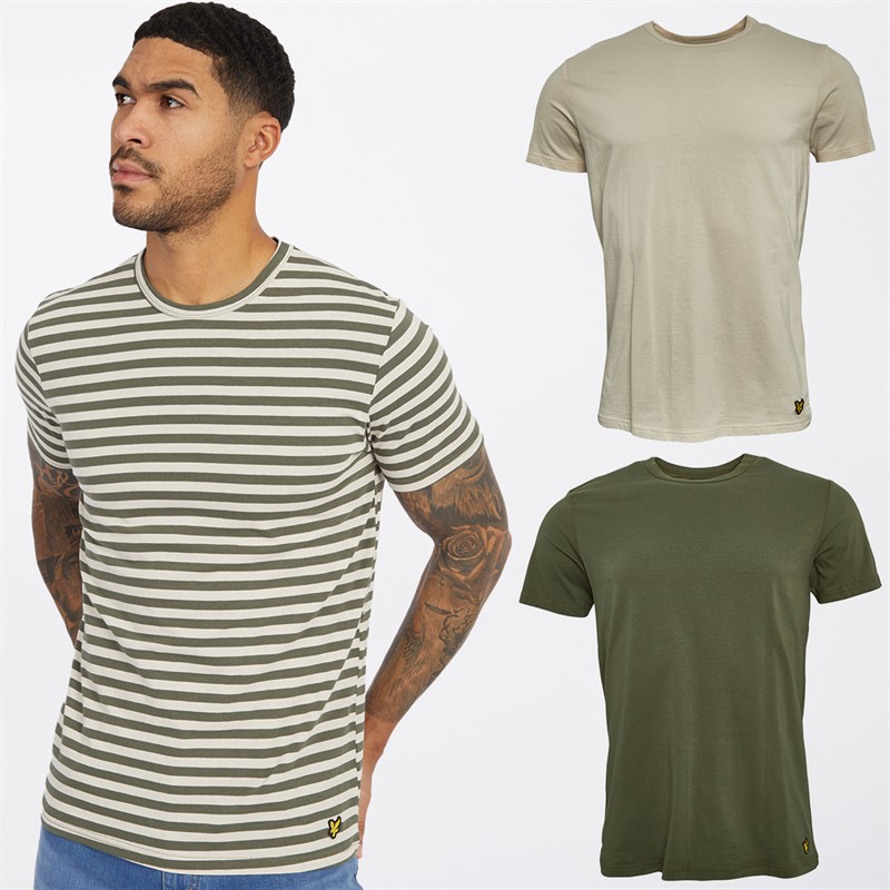 Lyle And Scott Vintage Mens Three Pack T-Shirts Pumice Stone/Stripe/Beetle