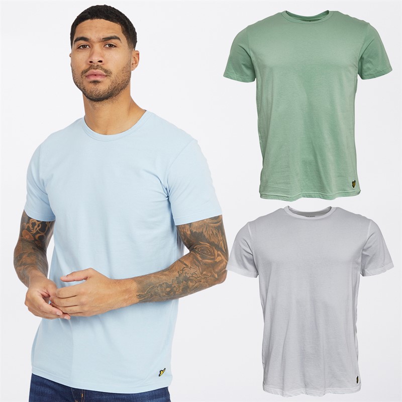 Lyle And Scott Vintage Mens Three Pack Basic T-Shirts Greyed Jade/White/Chambray Blue