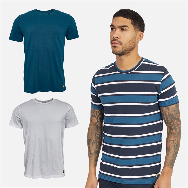Lyle And Scott Vintage Mens Three Pack T-Shirts Apres Navy/Navy Stripe/White