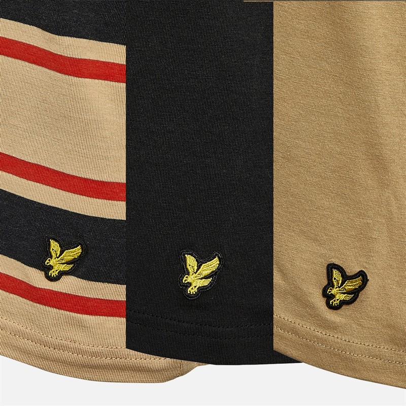 Lyle And Scott Vintage Mens Three Pack T-Shirts Cairngorms Khaki/Khaki Stripe/Jet Black