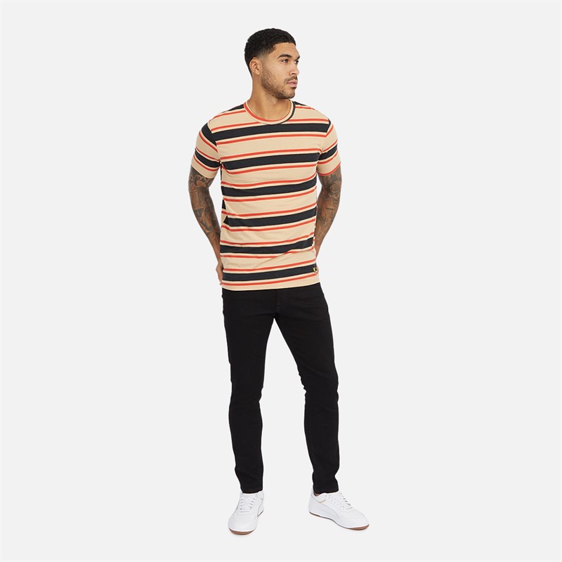 Lyle And Scott Vintage Mens Three Pack T-Shirts Cairngorms Khaki/Khaki Stripe/Jet Black