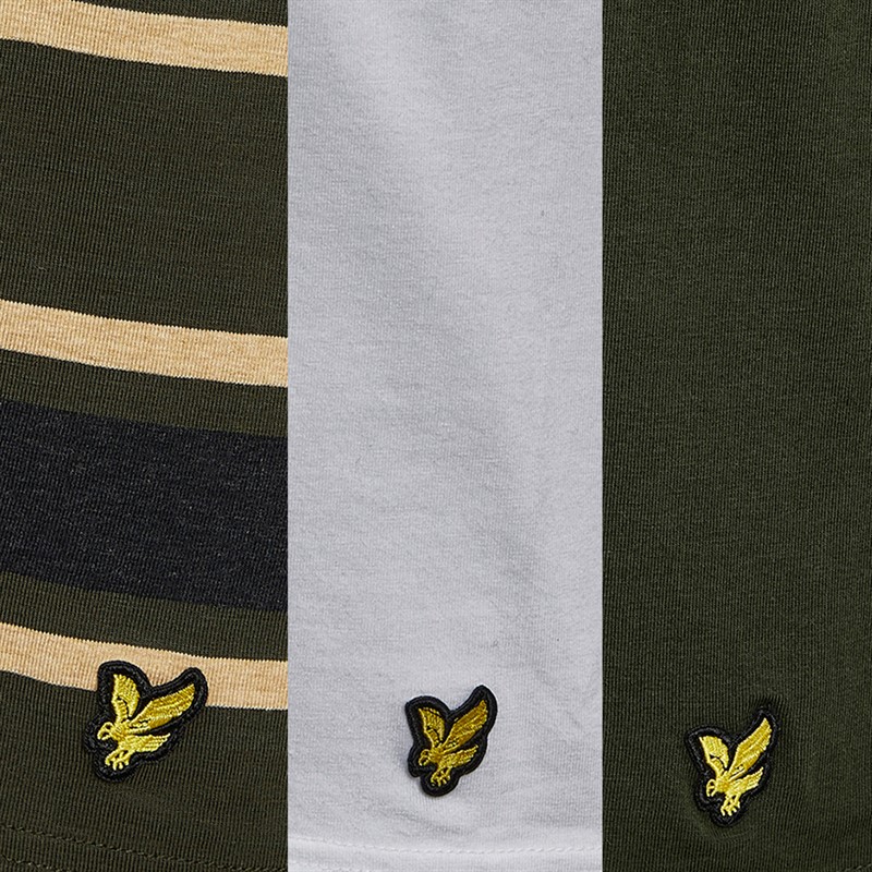 Lyle And Scott Vintage Mens Three Pack T-Shirts Mountain Moss/Mountain Moss Stripe/White