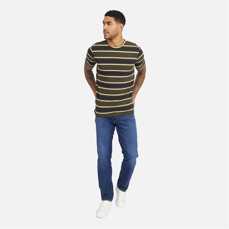 Lyle And Scott Vintage Mens Three Pack T-Shirts Mountain Moss/Mountain Moss Stripe/White