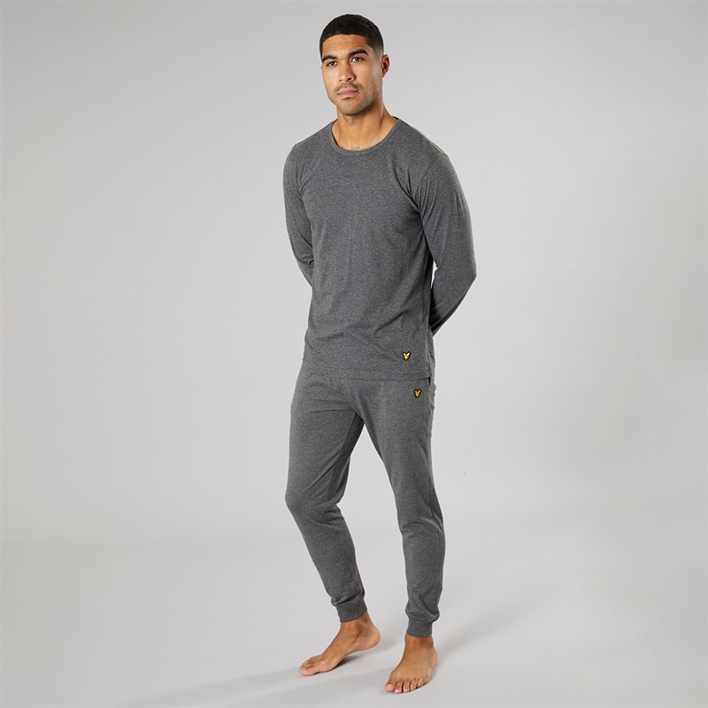 Lyle And Scott Vintage Mens Stanley Long Sleeve Top And Joggers Lounge Set Dark Grey Marl