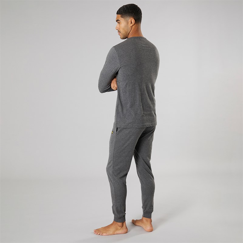 Lyle And Scott Vintage Mens Stanley Long Sleeve Top And Joggers Lounge Set Dark Grey Marl