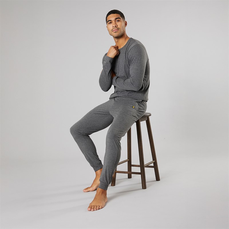 Lyle And Scott Vintage Mens Stanley Long Sleeve Top And Joggers Lounge Set Dark Grey Marl