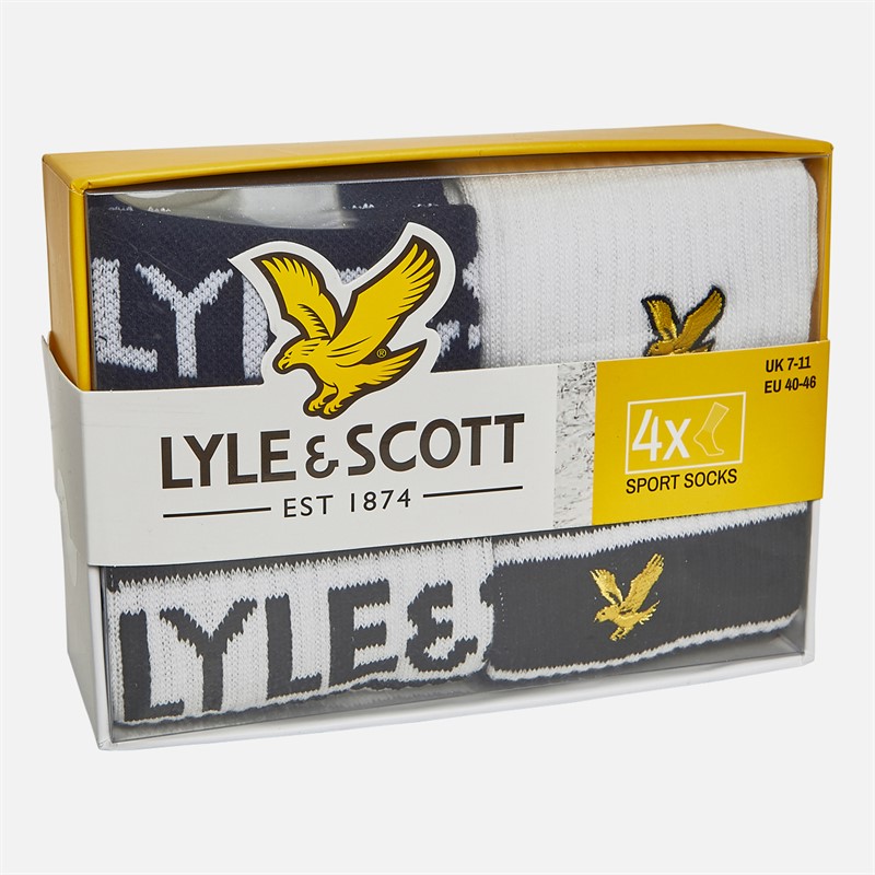 Lyle And Scott Vintage Mens Weston Four Pack Crew Socks Gift Set Bright White