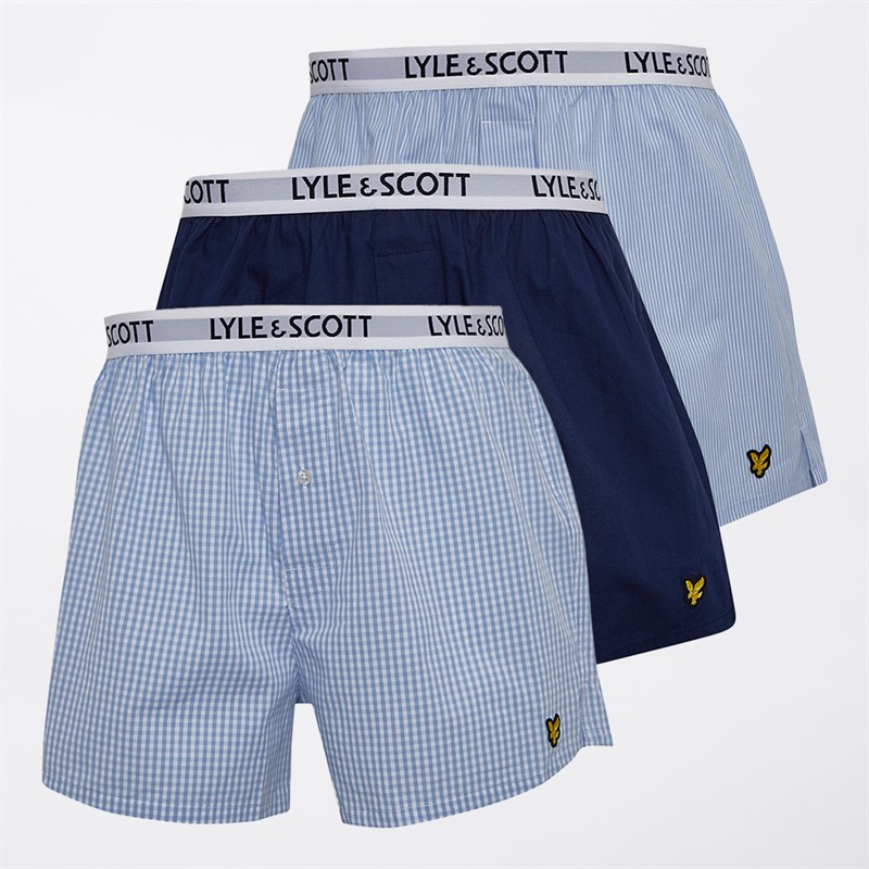 Lyle And Scott Vintage Mens Lenny Three Pack Woven Boxers Stripe/Peacoat/Chambray Blue Gingham