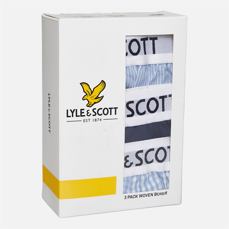 Lyle And Scott Vintage Mens Lenny Three Pack Woven Boxers Stripe/Peacoat/Chambray Blue Gingham