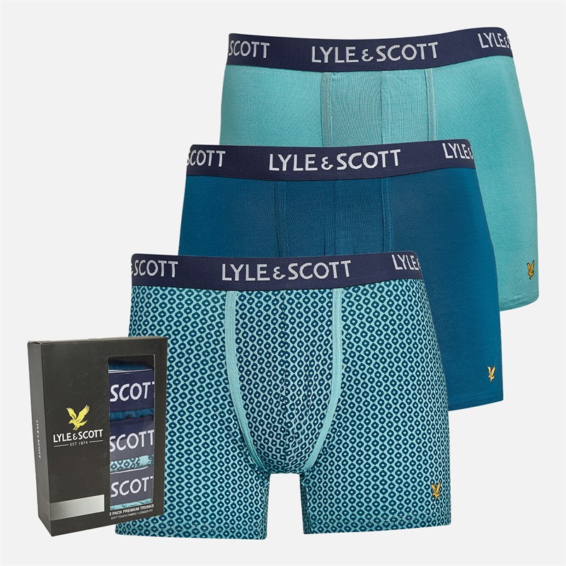 Lyle And Scott Vintage Mens Hubert Three Pack Premium Modal Boxer Trunks Sailor Blue/AOP/Porcelain