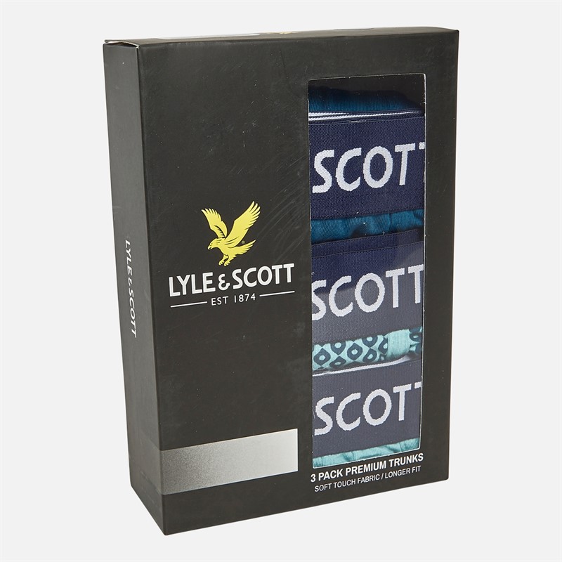 Lyle And Scott Vintage Mens Hubert Three Pack Premium Modal Boxer Trunks Sailor Blue/AOP/Porcelain