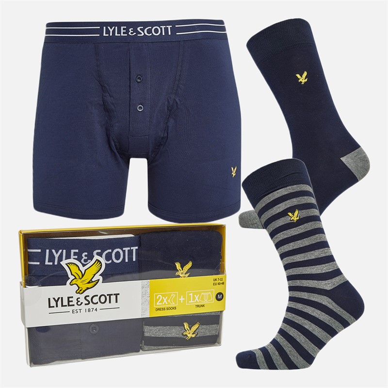 Lyle And Scott Vintage Mens Humphrey Boxers And Socks Box Gift Set Peacoat/Peacoat/Stripe