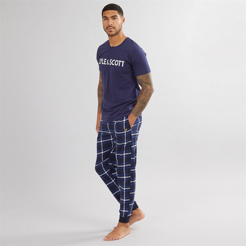 Lyle And Scott Vintage Mens T-Shirt And Flannel Pants Set Peacoat/Peacoat Check - Size L