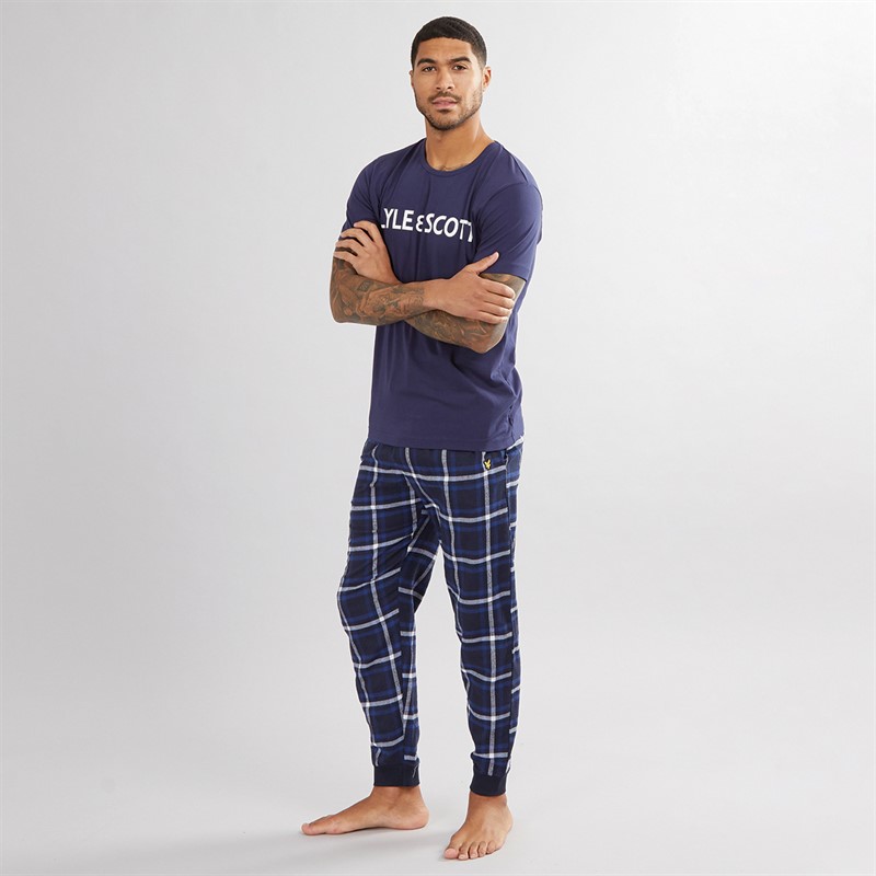 Lyle And Scott Vintage Mens T-Shirt And Flannel Pants Set Peacoat/Peacoat Check