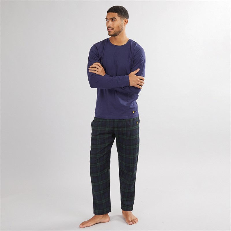 Lyle And Scott Vintage Mens Gene Long Sleeve Top And Flannel Pants Set Peacoat/Pine Grove Check