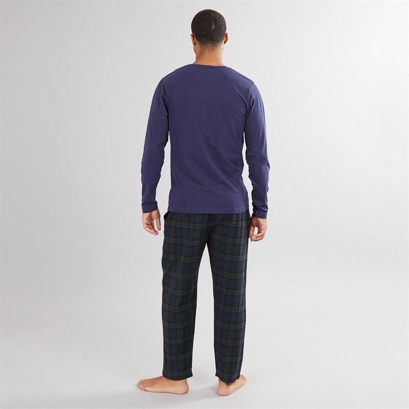 Lyle And Scott Vintage Mens Gene Long Sleeve Top And Flannel Pants Set Peacoat/Pine Grove Check