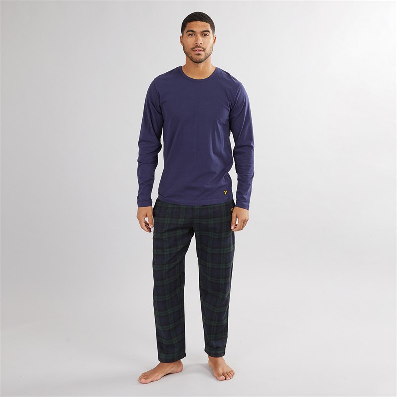 Lyle And Scott Vintage Mens Gene Long Sleeve Top And Flannel Pants Set Peacoat/Pine Grove Check