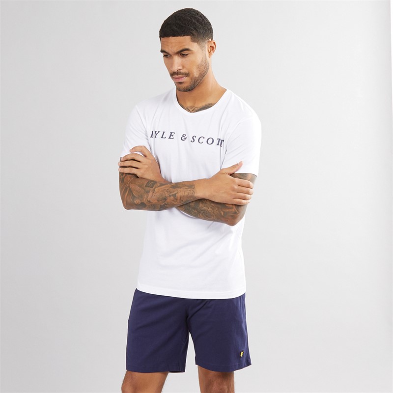 Lyle And Scott Vintage Mens T-Shirt And Shorts Set Bright White/Peacoat - Size S