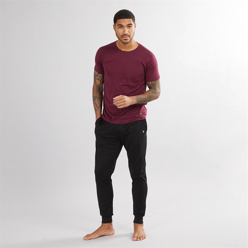 Lyle And Scott Vintage Mens Cash T-Shirt And Jersey Pants Set Wine Tasting/Black
