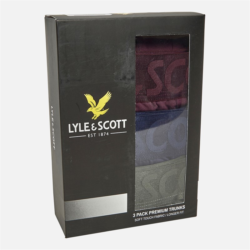 Lyle And Scott Vintage Mens Sutherland Three Pack Premium Modal Boxer Trunks Wine Tasting/Peacoat/Climbing Ivy